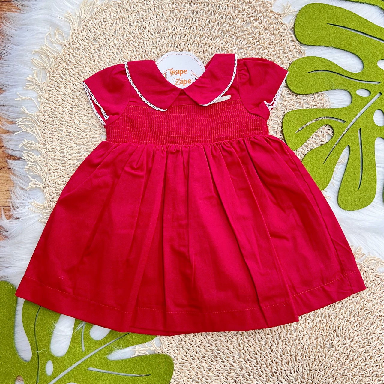 Vestido Manga Curta Tricoline - Vermelho